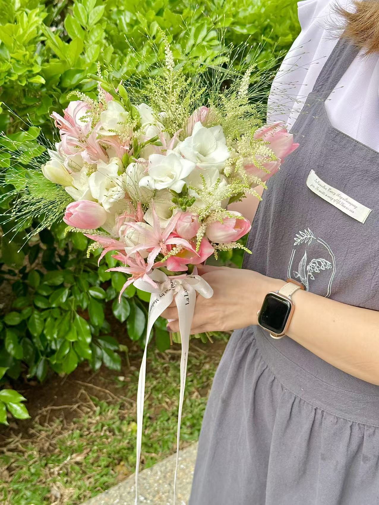「All For Love」Bridal Bouquet - Tulips Pink & White Color Theme