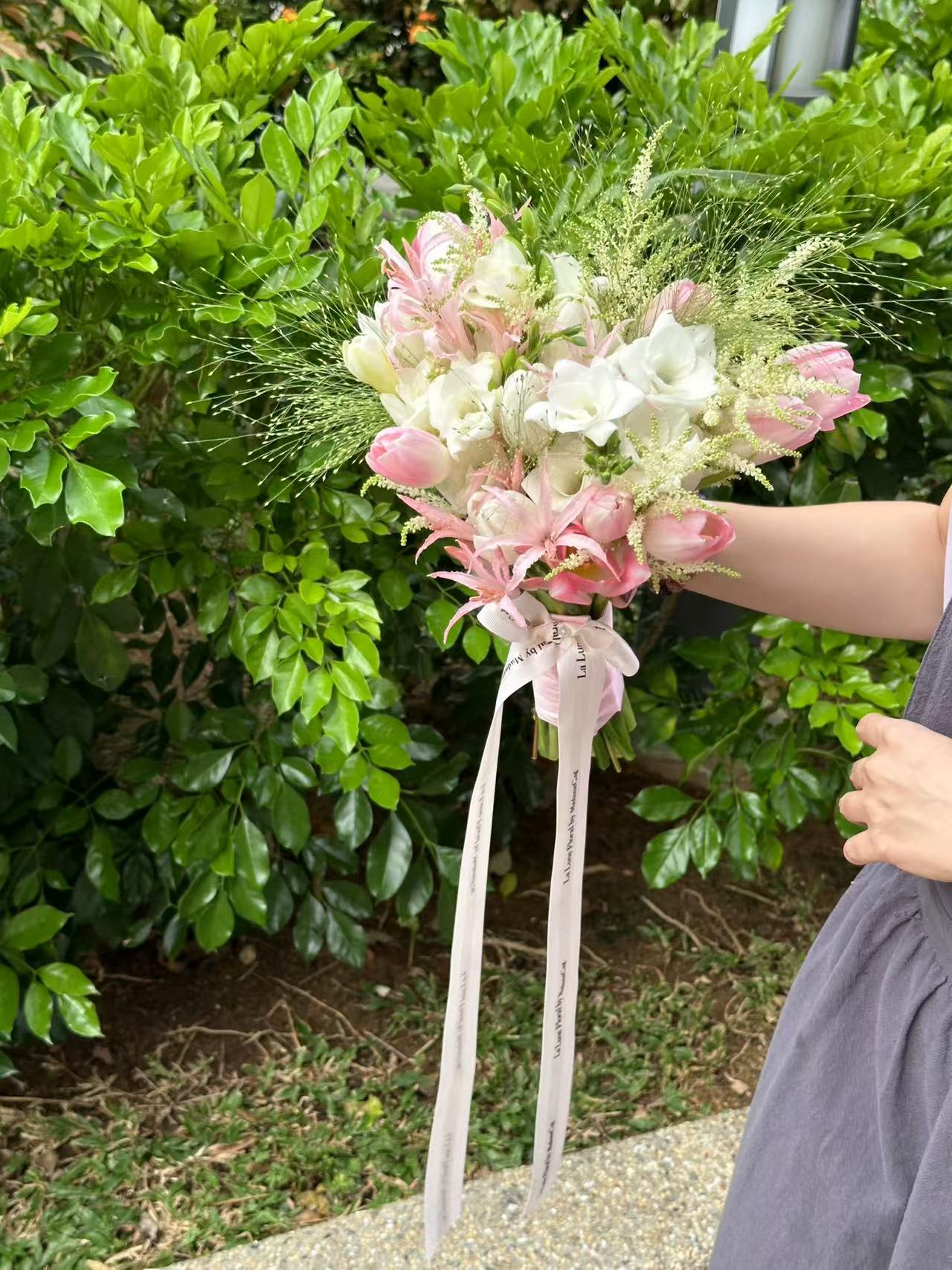 「All For Love」Bridal Bouquet - Tulips Pink & White Color Theme