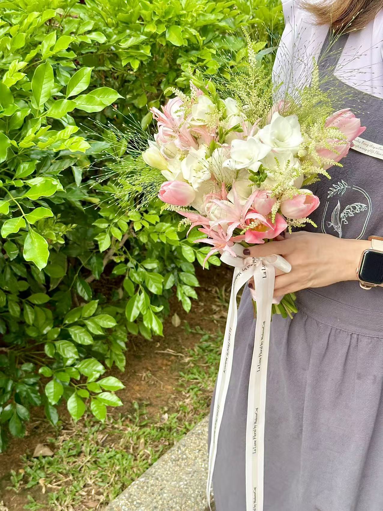 「All For Love」Bridal Bouquet - Tulips Pink & White Color Theme